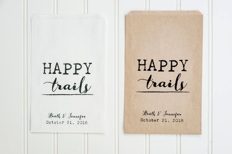 Happy Trails Personalized Wedding Favor Bags Trail Mix Bar, Rehearsal Dinner, Engagement Party image 5