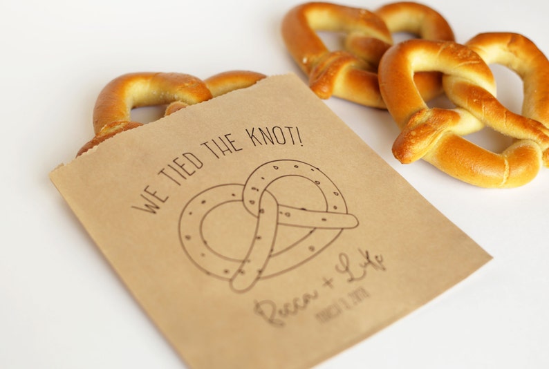 We Tied The Knot Wedding Favor Bags Pretzel Bag, Soft Pretzel Bags Grease Resistant Bags image 2