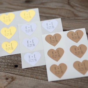 24 adesivos de coração personalizados com iniciais e data - adesivos de casamento e selos de envelope
