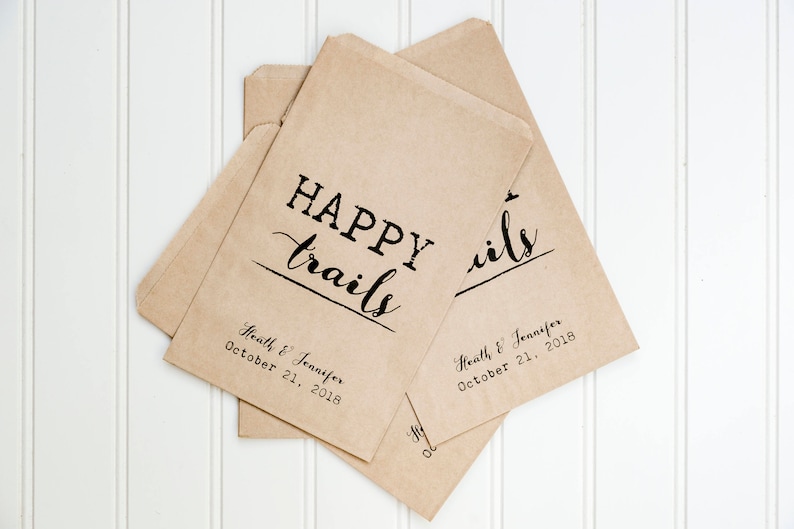 Happy Trails Personalized Wedding Favor Bags Trail Mix Bar, Rehearsal Dinner, Engagement Party image 3