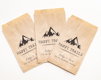 Personalized Happy Trails Wedding Favor Bags - Trail Mix Bar, Rehearsal Dinner, Engagement Party, Bridal Shower, Party Favor