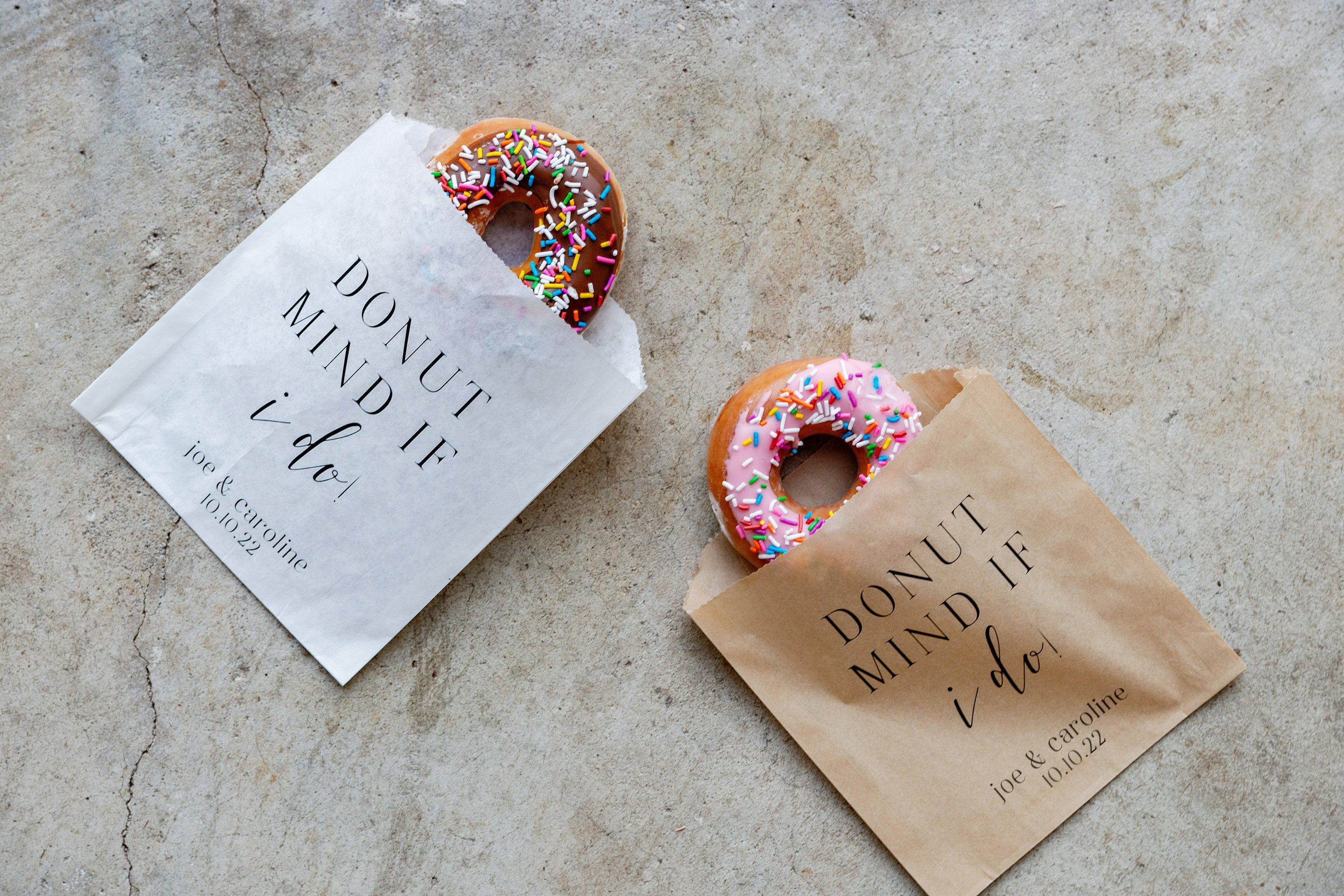 Donut Favor Bags - Wedding Favor Bags, Donut Mind If I Do,  Wedding Donuts, Rehearsal Dinner, Engagement Party, Bridal Shower Favor