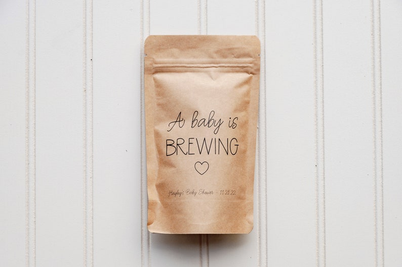 A Baby Is Brewing Baby Shower Favor Bag Tea Favor, Coffee Favor Bag, Resealable Coffee Pouch, Personalized Favor Bag image 2