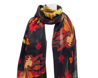 Maxine Noel Leaf Dancer Artist Scarf • Gift for Her • Fall Colours