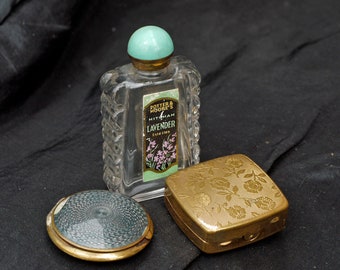 Vintage Potter & Moores perfume Bottle, Brass Compact,Powder Box