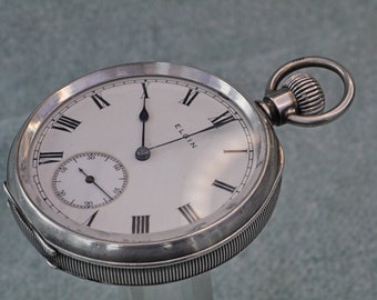 1928 Elgin 16s Model 7 Nickel Pocket Watch in Silver Case -tested working-