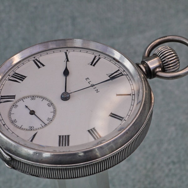 1928 Elgin 16s Model 7 Nickel Pocket Watch in Silver Case -tested working-