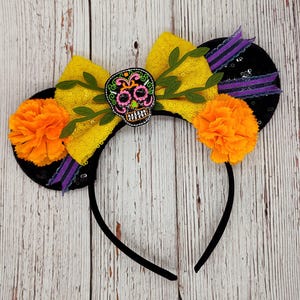 Day of the Dead Mouse Ears || Black Ears || Dia de los Muertos || Mouse ears headband || Halloween || Sugar Skull || Park sized Adult ears