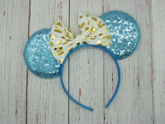 Large Light Blue Ears With Sequin Bow || Customize Bow Color  display picture 3