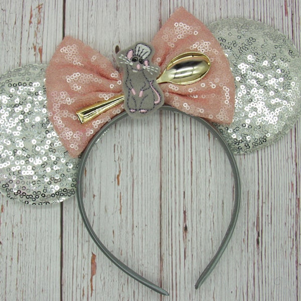 Large Silver Remy Ratatouille Mouse Ears || 4" Remy Mouse Ears || Little Chef || Movie Theme Ears || Character Ears || Park Sized Ears