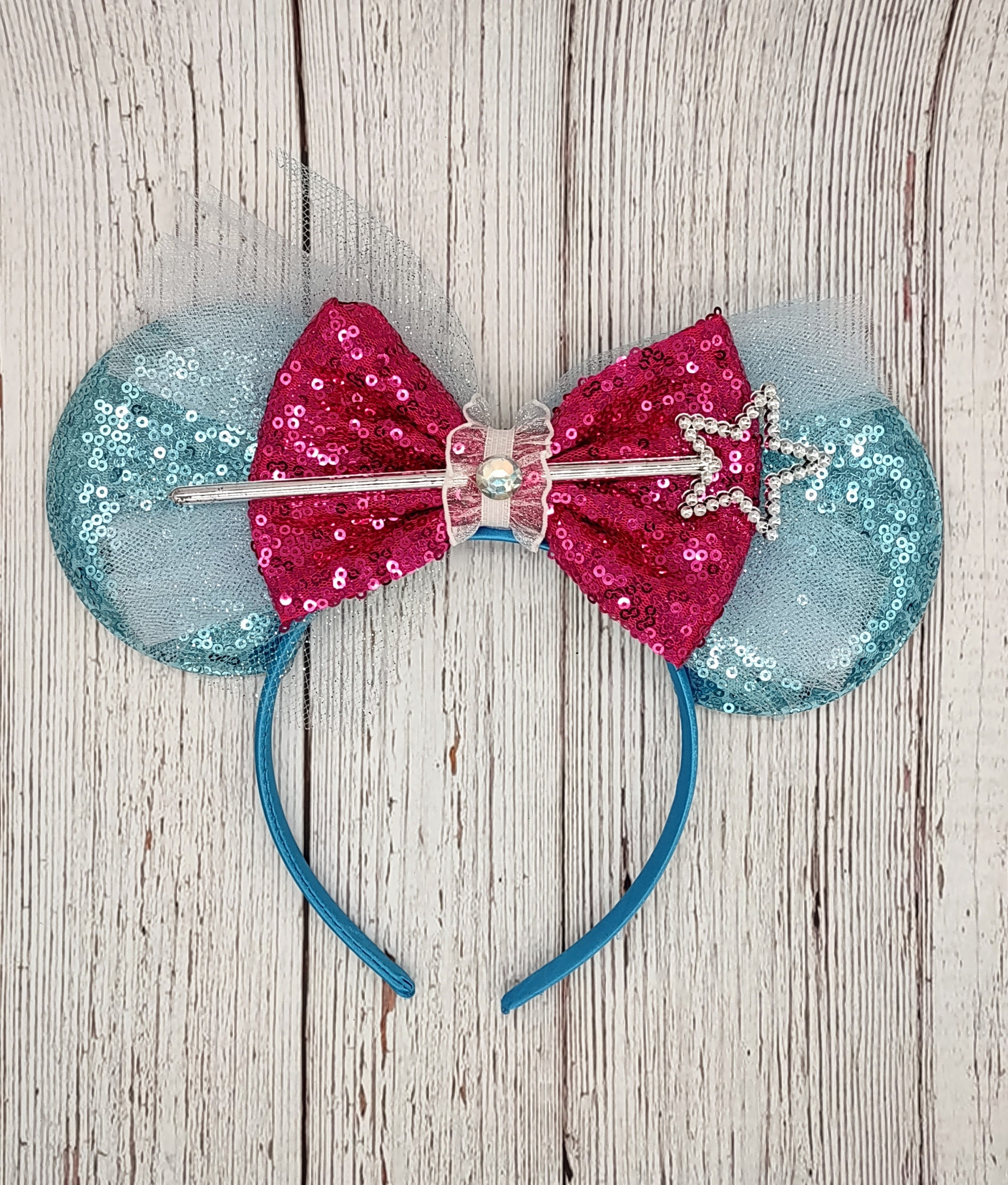 Disney Parks Fairy Godmother Sequined Light Blue Teal and Pink Headband Ears Disney Parks Fairy Godmother Sequined Light Blue Teal and  main image 3