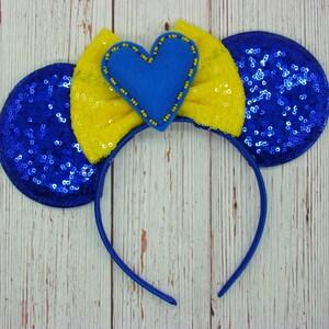 Large Blue Ears, &quot;Stand With Ukraine&quot; Mouse Ears || Non-Profit Donation, Peace in Ukraine || Large Park Size Blue Sequin Ears Headband
