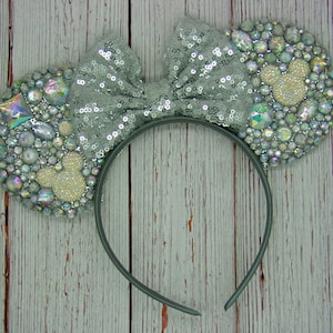 Silver AB Gemstone Mouse Ears with Sequin Bow || 2 Sizes || Glitz and Glamour || Park sized Ear || Limited Edition || Hidden Mickey