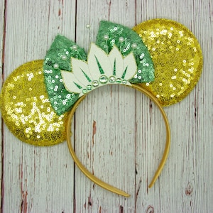 Large Tiana Gold Mouse Ears || Handcrafted Crown || Custom Specialty Mouse Ears || Princess and Frog Mouse Ears || Park Sized Adult Ears