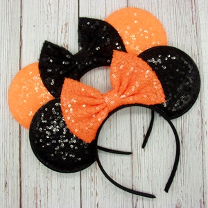 Halloween Mouse Ears || Black and Orange 4&quot; Ears || Spider Web ears || Mouse ears headband || Park sized Adult ears