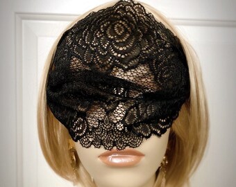 Wide Coverage Black Rose Lace Mask Bandeau Veil-Masquerade Ball Halloween Party Gothic Wedding Rose Lace Eye Mask Blindfold-"BED of ROSES"