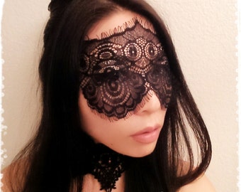 Black Peacock Lace Mask-Mysterious Masquerade Ball Eye Mask-Elegant Black Eyelash Lace Veil-Halloween,Mardi Gras,Holiday mask -"ZUBAIDAH"