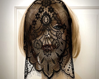 Wide Coverage Black Eyelash Lace Mask Veil-Mysterious Masquerade Ball Halloween Eye Mask Blindfold-Gypsy Fortune Teller Mask-"THEOPHANO"