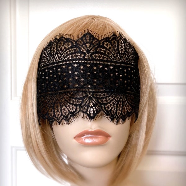 Black Lace Eye Mask Veil-Mysterious Masquerade Party Fetes Galantes Victorian Halloween Gothic Wedding Party Eyelash Lace Blindfold-"ODILE"