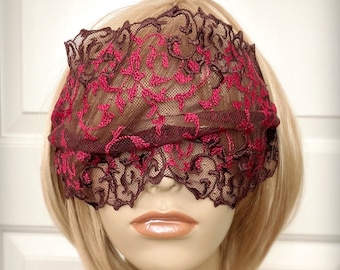 Magenta Pink & Brown Arabesque Lace Mask Bandeau Veil-Mysterious Masquerade Ball Halloween Gothic Wedding Eye Mask Blindfold-"PETRONILLA"
