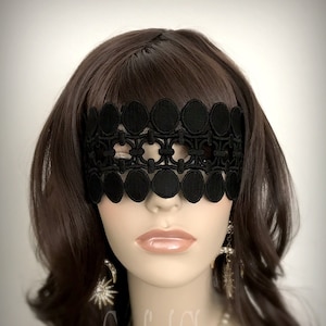 Black Polka Dot Venice Lace Mask Veil-Mysterious Masquerade Party Fetes Galantes Victorian Halloween Party Black Lace Blindfold-"MARGOT"