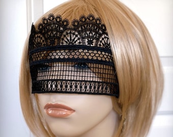 Black Royal Crown Venice Lace Mask Veil-Mysterious Masquerade Party Victorian Gothic Wedding Halloween Party Black Lace Blindfold-"ELVIRA"