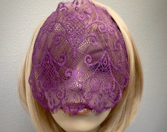 Wide Coverage Purple Eyelash Lace Mask Veil-Mysterious Masquerade Ball Halloween Eye Mask Lace Blindfold-Gypsy Fortune Teller Mask-”MEDEIA"