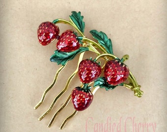 Botanical Inspired Strawberry Hair Comb-Vintage Victorian Art Deco Belle Epoque Edwardian Boho Style Hair Clip Hairpin-"STRAWBERRY FIELD"