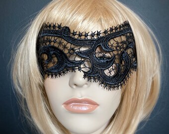 Black Stormy Ocean and Stars Venice Lace Mask Veil-Masquerade Ball Gothic Wedding Halloween Pirates Party Lace Blindfold-"SEVEN SEAS"