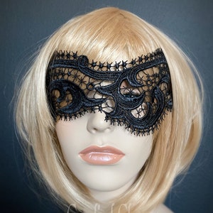 Black Stormy Ocean and Stars Venice Lace Mask Veil-Masquerade Ball Gothic Wedding Halloween Pirates Party Lace Blindfold-&quot;SEVEN SEAS&quot;