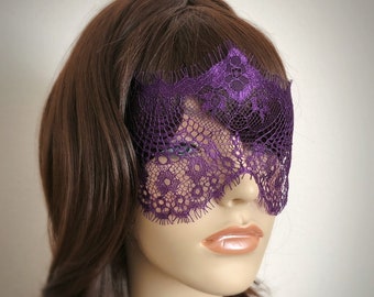 Violet Purple Lace Mask Veil-Mysterious Masquerade Party Fetes Galantes Halloween Gothic Wedding Eyelash Lace Blindfold-"du BARRY"