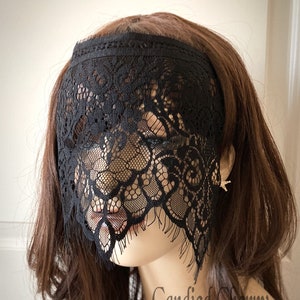 Wide Coverage Black Eyelash Lace Mask Veil-Mysterious Masquerade Ball Halloween Eye Mask Lace Blindfold-Gypsy Fortune Teller Mask-”KIRKE"