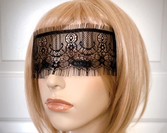 Black Lace Mask Veil-Mysterious Masquerade Party Fetes Galantes Victorian Halloween Gothic Wedding Party Eyelash Lace Blindfold-"NOELLE"
