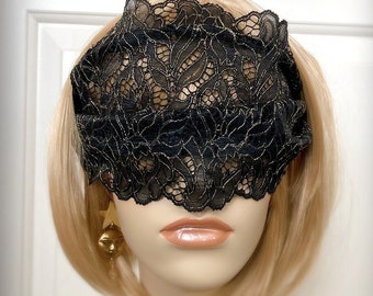 Wide Coverage Black Gold Leaf & Flower Lace Mask Bandeau Veil-Masquerade Ball Halloween Party Gothic Wedding Eye Mask Blindfold-"STAY GOLD"