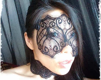 Black Lace Mask-Mysterious Masquerade Ball Eye Mask-Elegant Black Eyelash Lace Veil-50 shades of grey, Mardi Gras,Masquerade Mask- "Šahrzād”