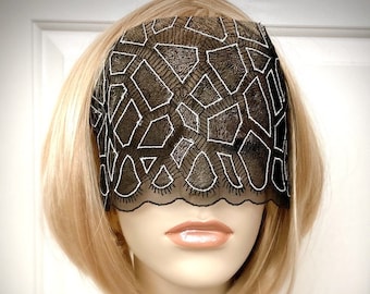 Shattered Glass Embroidery Black Lace Eye Mask Veil-Masquerade Ball Halloween Gothic Wedding Fetish Party Lace Blindfold-"SHATTERED DREAMS"