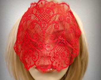 Wide Coverage Red Eyelash Lace Mask Veil-Mysterious Masquerade Ball Halloween Mask Lace Blindfold-Gypsy Fortune Teller Face Veil-”MEDEIA"