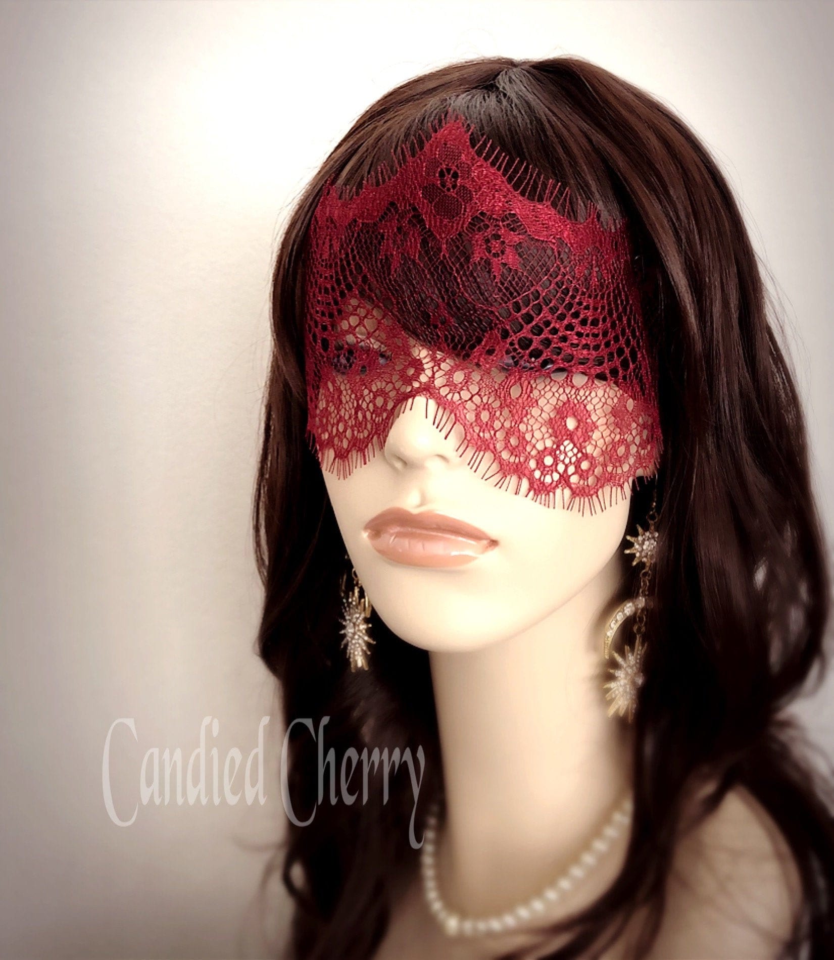 Liila Masquerade PARTY 600% オイル目 黒 レア Dark Red Lace Mask Veil-mysterious Masquerade Party Fetes Galantes