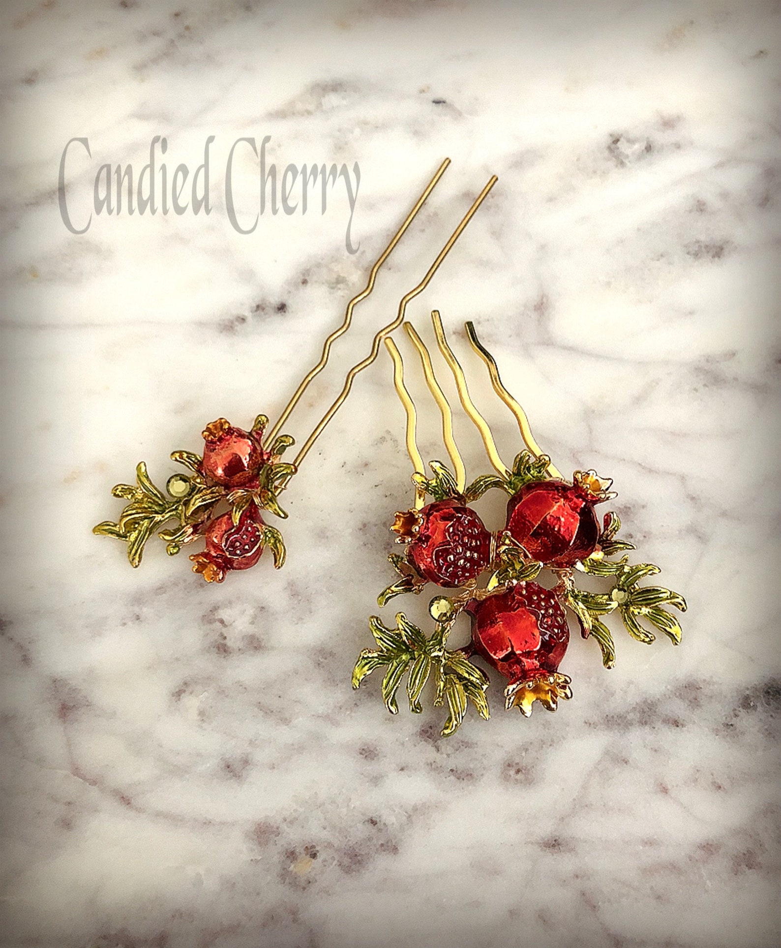 Botanical Inspired Red Pomegranate Hair Comb Hair PinVintage Etsy