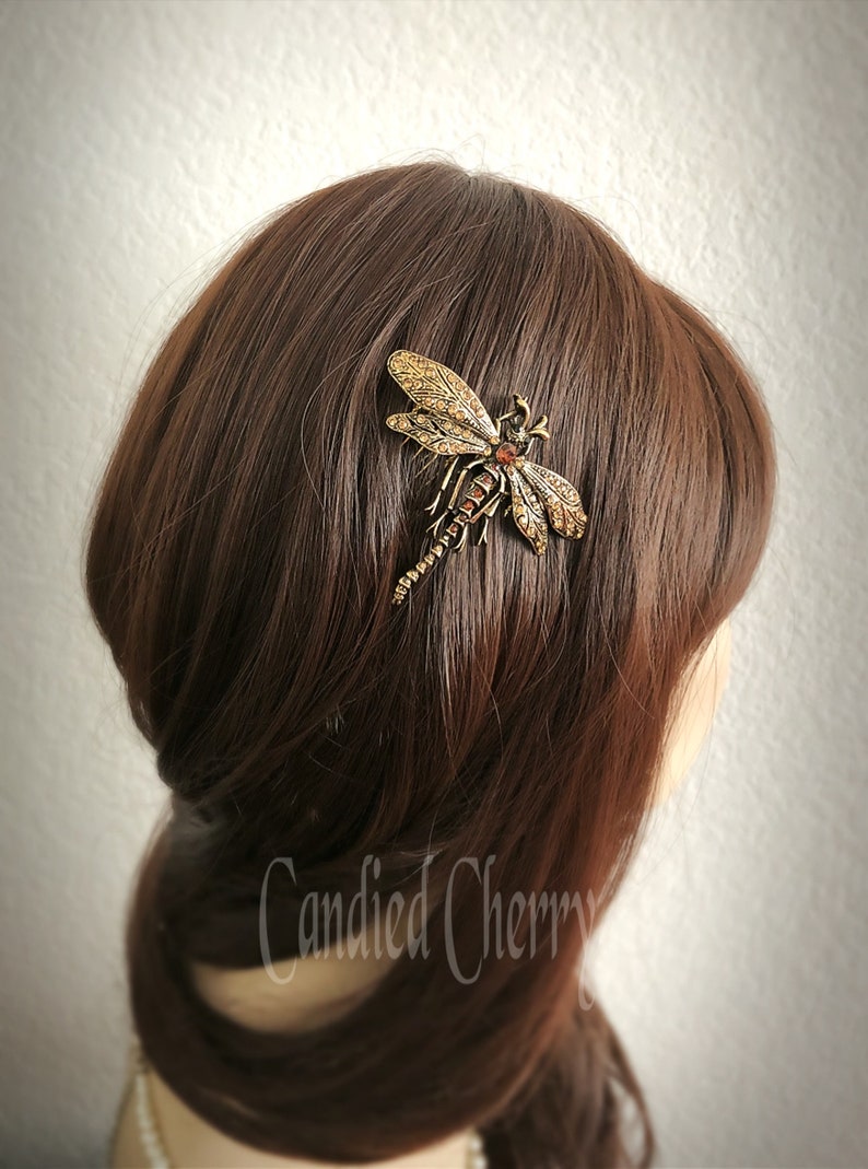 Art Nouveau Inspired Black Grey Crystal Dragonfly Hair - Etsy