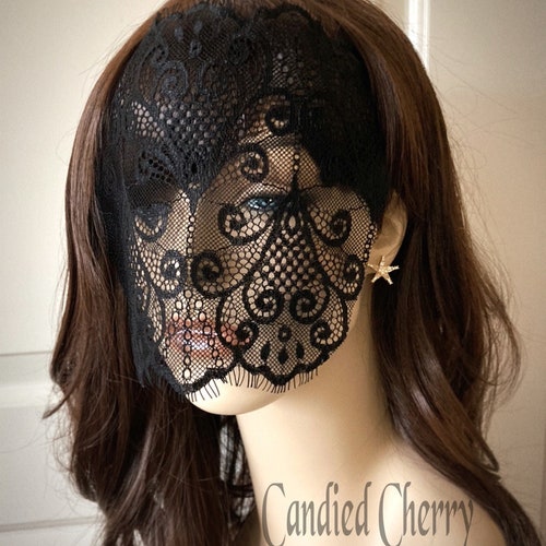 White or Black Lace Eye Mask Veil Masquerade Ball Halloween Etsy
