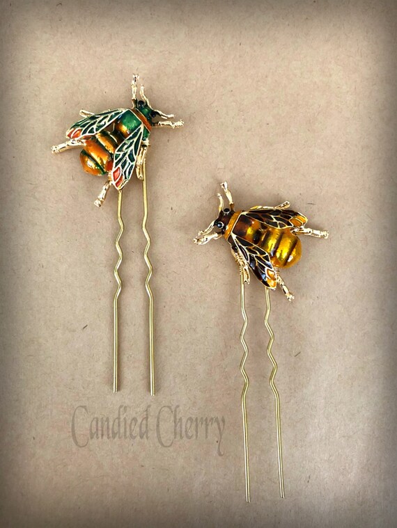 Botanical Inspired Bee Hair Pin-vintage Victorian Art Deco  display picture 3