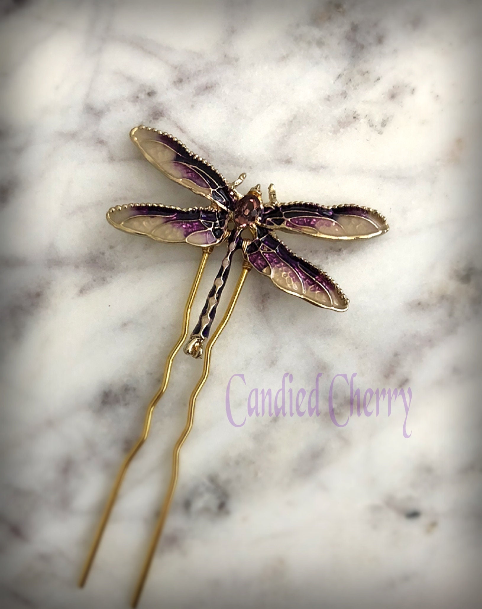 Art Nouveau Inspired Purple & Milk Dragonfly Hair Pin-Vintage Art Deco Belle Epoque Edwardian Boho Style Dragonfly Hair Clip Hairpin-"RENÉ"