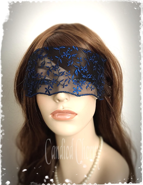 Black Metallic Blue Lace Mask Veil-mysterious Masquerade Ball Versailles  Party Halloween Mardi Gras Eye Mask-blue Lace Blindfoldolympia - Etsy