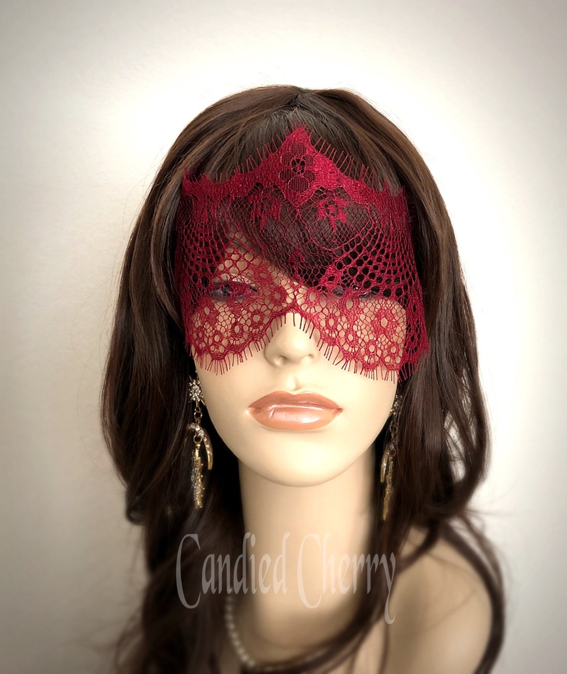 Dark Red Lace Mask Veilmysterious Masquerade Party Fetes Etsy