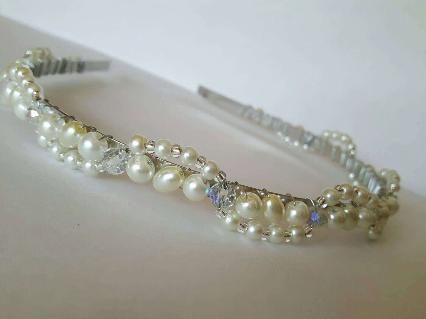 Handmade Tiara Headband Bridal Wedding Prom Boho Ivory Round | Etsy UK