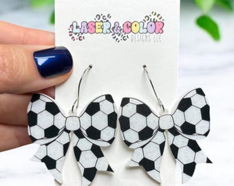 Soccer Bow Earrings, Soccer Earrings, Soccer Glitter Coquette Earrings, Sports Earrings, Soccer Mom Earrings, Team Spirit Earrings