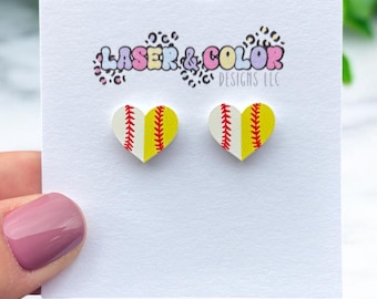 Baseball Softball Earrings, Baseball Softball Heart Earrings, Sports Earrings, Baseball Softball Mom, Team Spirit, Game Day