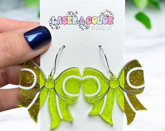 Tennis Bow Earrings, Tennis Earrings, Tennis Glitter Coquette Earrings, Sports Earrings, Tennis Mom