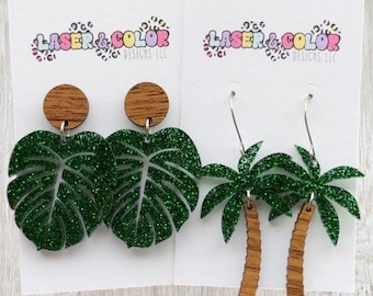Monstera Leaf Earrings, Tropical Leaf Dangle Summer Earrings, Vacation Earrings, Beach Earrings